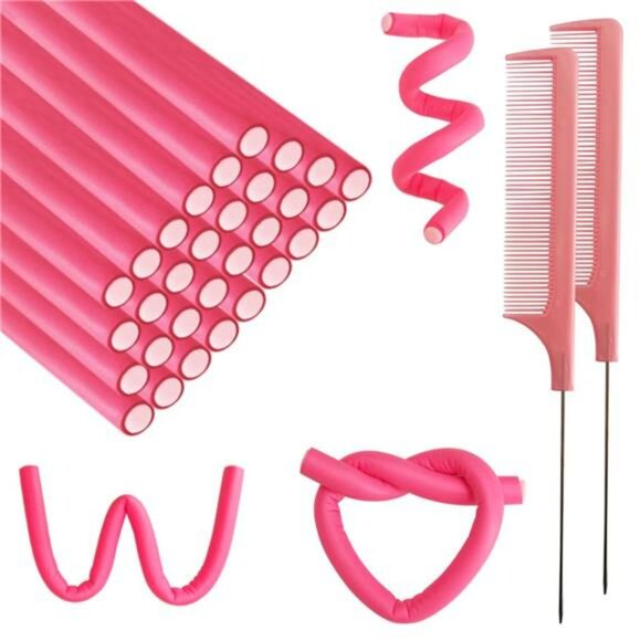 No Heat Foam Hair Curlers 60 Piece Flexible Curling Rods Set with Comb - Picture 1 of 8